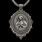 Virgin Mary Prayer Medal Necklace – S925 Sterling Silver Catholic Pendant