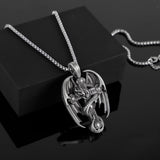 PURE TIN Dragon Encircled Cross Silver Christian Men Necklace