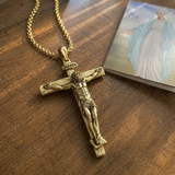 Solid Brass Jesus Crucifix Necklace – Christian Cross Pendant with 24" Chain