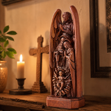 Hand-Carved Solid Beechwood Nativity Scene Sculpture – Holy Family Christian Decor