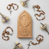 Hand-Carved Beechwood St. Benedict Medal Desktop Ornament