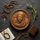 Jesus Christ Round Wooden Carving