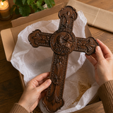 Lamb of God Wood Carving Cross Wall Decor - Paschal lamb