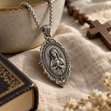Virgin Mary Prayer Medal Necklace – S925 Sterling Silver Catholic Pendant