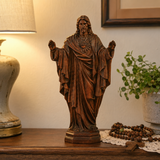 Hand Carved Sacred Heart of Jesus Virgin Mary Wooden Tabletop Ornament