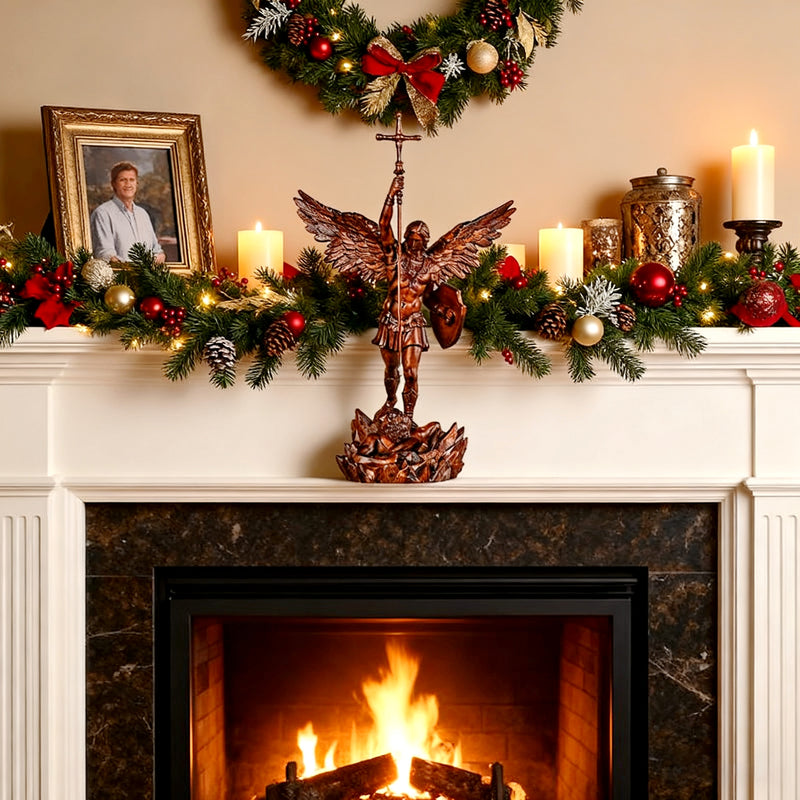 St. Michael the Archangel - Hand Carved Boxwood Sculpture - Spiritual Guardian for Prayer Spaces