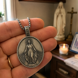Pure Tin Miraculous Medal Virgin Mary Necklace