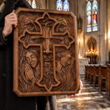 Lion of Judah Holy Cross – Hand-Carved Wooden Christian Wall Plaque
