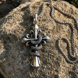 S925 Silver Serpent Cross Pendant Necklace with Green Gemstone