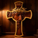 Sacred Thorn Crown Wooden Cross ✝️ | Hand-Carved Beechwood Crucifix with Crown of Thorns