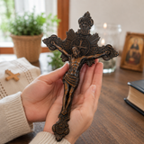 Wood carving of the Cross of the Order of Saint Benedict - with base