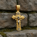 Gold-Plated Copper Crucifix Pendant with Jesus Christ and Religious Figures