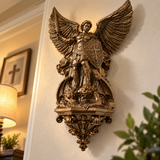 St. Michael the Archangel Battery-Powered Wall Lamp — Antique Bronze Resin Christian Home Decor