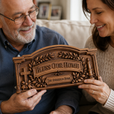 Personalized “Bless Our Home” Hand-Carved Beechwood Wall Plaque - Christian gift presentation