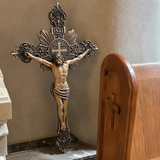 Hand-Carved Solid Maple Wood St. Benedict Crucifix – Christian Wall Cross