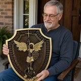 Guardian Michael Wood Carving - Handcrafted Spiritual Shield & Heirloom Gift