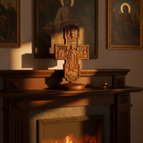 Double-Sided Icon Wood Carving ✝️ | Hand-Carved Crucifix & Saints Beechwood Wall Art
