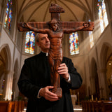 Sacred Art Crucifix: Devotionally Hand-Carved Solid Wood Cross, A Testament of Divine Love & Sacrifice