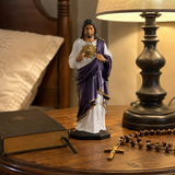 Handcrafted and Hand-Painted Beechwood Desktop Ornament: Sacred Heart of Jesus