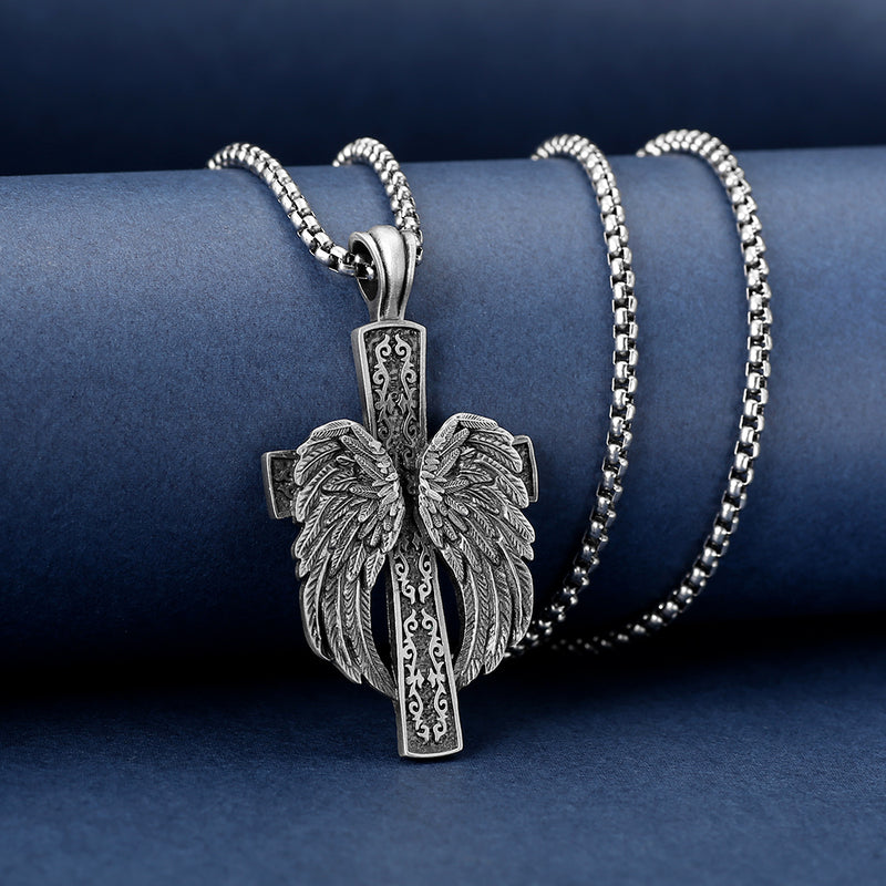Pure Tin Celtic Winged Crucifix Necklace