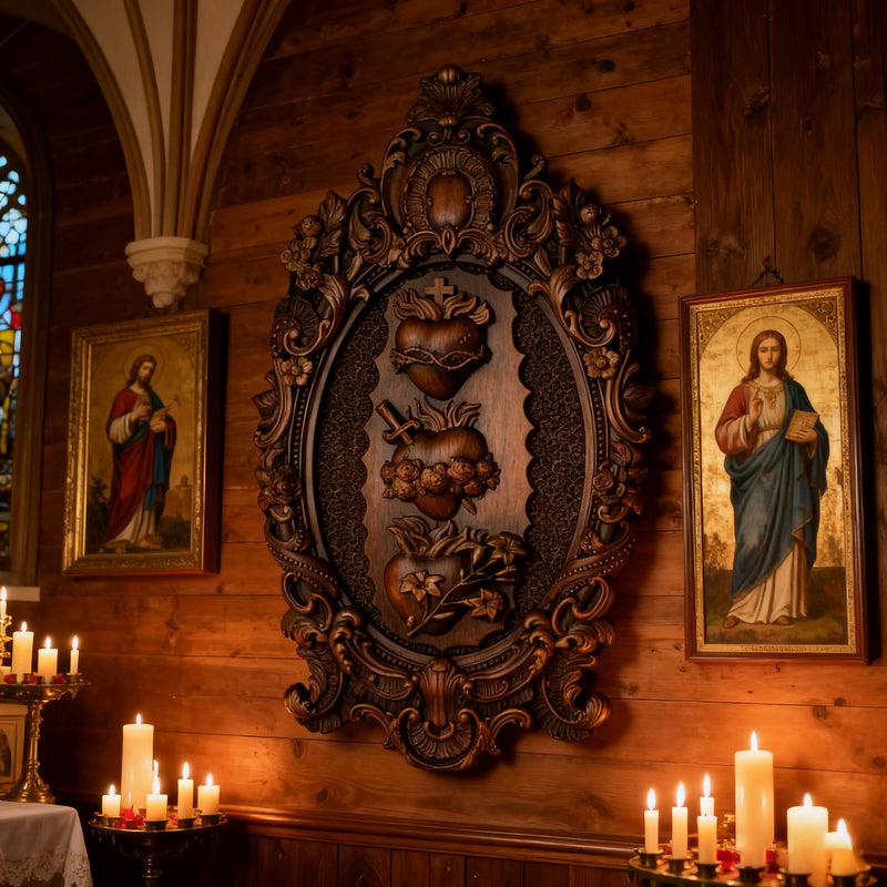 Drei heilige Herzen der Heiligen Familie Wand hängende Kunst arbeit Personal isierte religiöse Geschenk Holz dekor