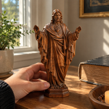 Hand Carved Sacred Heart of Jesus Virgin Mary Wooden Tabletop Ornament