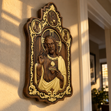Saint Benedict & Sacred Heart of Jesus Handcrafted Beechwood Wall Plaque