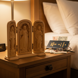 Hand-Carved Travel Triptych Altar: The Holy Family at Your Side