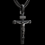 Jesus Crucifixion S925K Silver Crucifix Pendant- with 5mm Titanium Cuban Chain