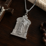 Our Lady of Guadalupe Temple‑Style Rhinestone Inlaid Stainless Steel Necklace