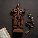 Orthodox Altar Table Ornament: Saints and the Crown of Thorns — Hand-Carved Wooden Cross