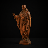 Hand Carved Sacred Heart of Jesus Virgin Mary Wooden Tabletop Ornament
