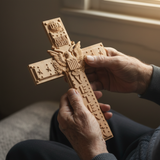 Hand-Carved Beechwood Veteran Cross Wall Plaque | USA Eagle | Proudly Served | Military Gift