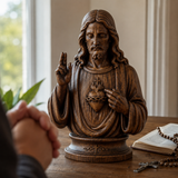 Hand-Carved Cypress Wood Sacred Heart of Jesus Statue – Christian Prayer & Home Devotional Decor