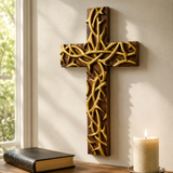 Hand-Carved Beechwood Crown of Thorns Wall Cross