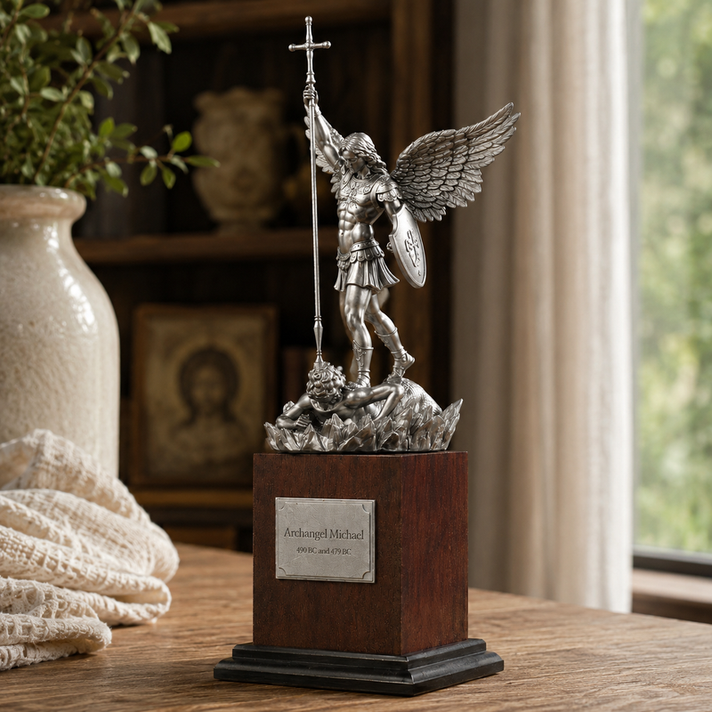 Archangel Michael statue craftsmanship close view