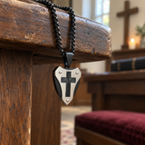 Titanium Steel Shield of Faith Cross Pendant | Protective Christian Jewelry
