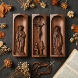 Beech Wood Holy Family Altar Decor - Handcrafted Christian Prayer Desktop Gift