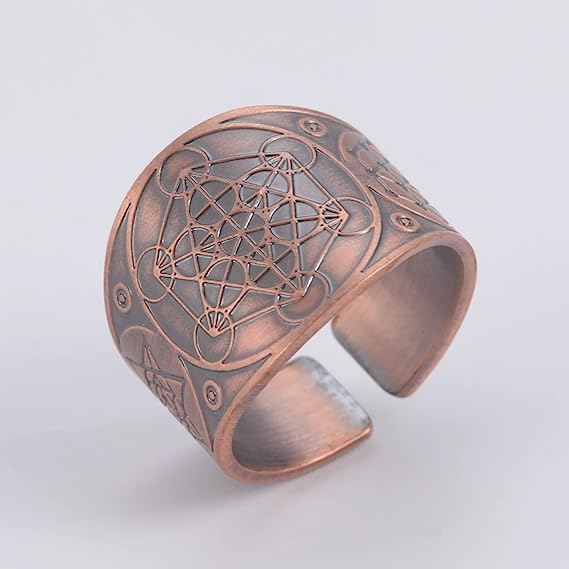 Amaxer Metatron’s Cube Ring for Men Stainless Steel Vintage Sacred Geometry Spiritual Protection Amulet Ring Statement Band for Men Women