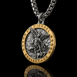 Two-Tone St. Michael Archangel Protection Medal Stainless Steel Necklace