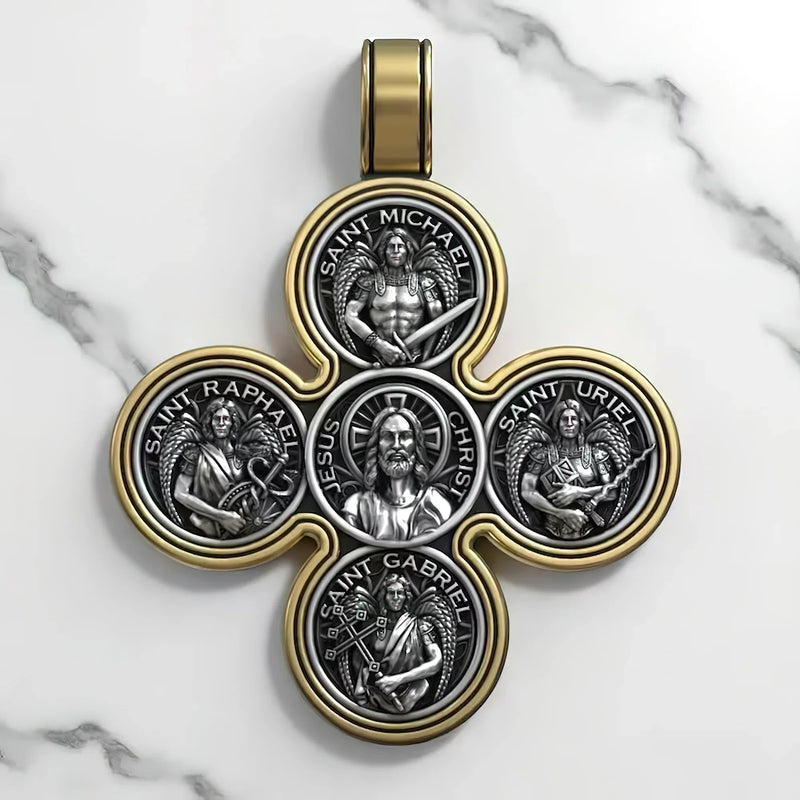 Baroque Style Crucifix Pendant with Jesus and the Four Archangels – A Symbol of Faith and Divine Protection - BGCOPPER