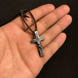 Hand Forged Steel Cross Pendant with Leather Cord – Rustic Christian Necklace for Men