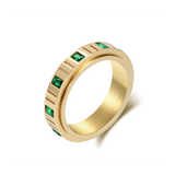 6mm Grooved Square Green CZ Rotatable Spinner Stainless Steel Ring