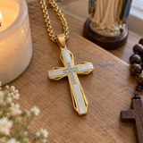 Brushed & Faceted Titanium Steel Cross Necklace – Modern Faith, Bold Devotion