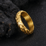 Heavy Hammered Scale Braided Texture Stainless Steel Comfort Fit Band Ring