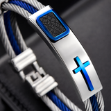Three‑Row Braided Wire Cross Stainless Steel Men's Bracelet