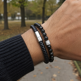 Dual Layer Braided Leather Cross Stainless Steel Men's Bracelet