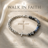 Blue Natural Stone Cross Beaded Bracelet