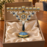 Elegant Blue & Gold Nine-Branch Hanukkah Menorah
