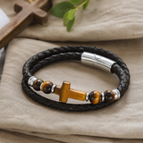 English Product Description for 21cm Stone Cross Leather Bracelet